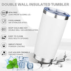 20oz Tumbler with Lid Double Wall Vacuum Insulated Travel Coffee Mug Stainless Steel Thermal Cup Powder Coated Sturdy Coffee Tumbler for Hot and Cold Beverage (White,1)