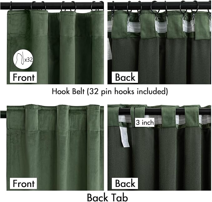 MIULEE Velvet Curtains 50W x 84L 2 Panels Olive Green Blackout Curtains | - Image 3