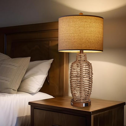 Rattan Table Lamps Set of 2 Wicker Lamps 3 Way Dimmable Touch Control Farmhouse - Image 7