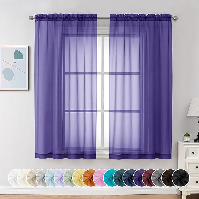 Chyhomenyc Purple Sheer Curtains 54 Inch Long 2 Panels, Light Filtering Rod by Chyhomenyc