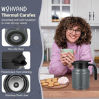 34Oz Thermal Coffee Carafe for Hot/Cold, Stainless Steel Thermos Carafes for Hot Liquids, Dustproof Insulated Hot Water Carafe for Party/Home,Charcoal