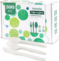 Ivory White No Plastic Silverware, Disposable Compostable Utensils 100 Forks 100 Spoons 100 Knives Disposable Cutlery, Eco Friendly Compostable Utensils, Disposable Forks Spoons Knives Set