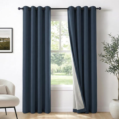 100% Blackout Linen Textured Curtains 96 Inch Long, Light Blocking, Thermal by 100BlackoutShield