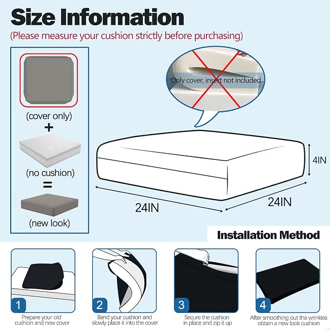 Sqodok Patio Cushion Cover 24x24 inch, Outdoor Seat Cushion Slip Cover - Image 2