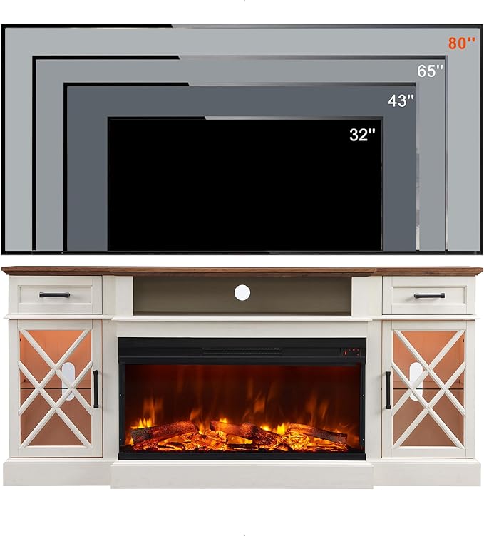 OKD 3-Sided Glass Farmhouse Electric Fireplace TV Stand - Image 6
