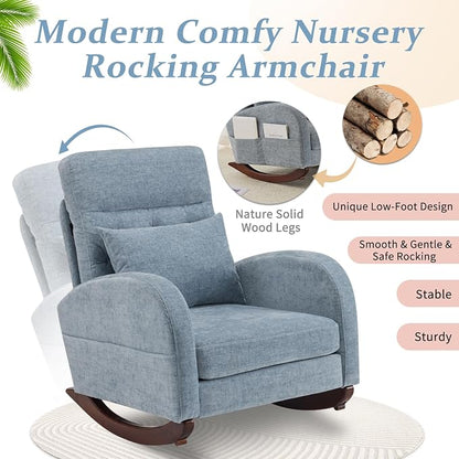VINGLI Chenille Low Seat Nursery Rocking Chair, Upholstered Comfy Rocker Glider - Image 4