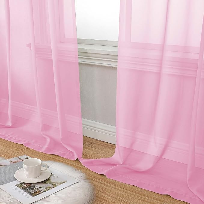 Pink Sheer Curtains 84 Inches Long 2 Panels, Soft Airy Light Filtering Curtains - Image 8