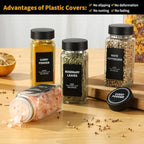 36Pcs Spice Jars Containers with Labels，4oz Black Seasoning Bottles with Shaker Lids for Rack, Cabinet, Drawer,Empty Square Condiment Pots (36, Black)