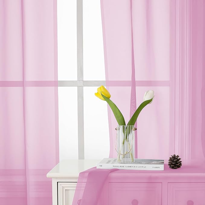 Light Pink Sheer Curtains 36 Inch Length 2 Panels, Elegant Voile Cafe Short - Image 7