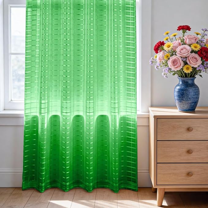 SpaceDresser Check Sheer Curtains 90 Inches 2 Panels Set, Rod Pocket Plaid - Image 3