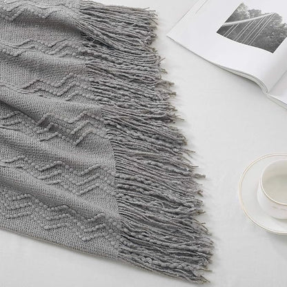 BOURINA Throw Blanket Textured Solid Soft Sofa Throw Couch Cover Knitted - Image 3