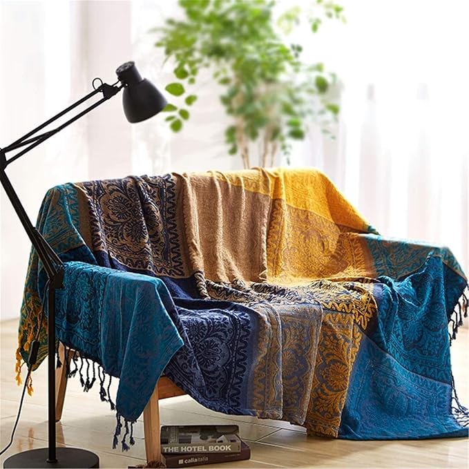 Bohemian Throw Blanket for Couch，Colorful Chenille Tassels Boho Woven Hippie - Image 3