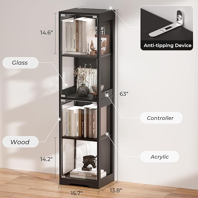BROTTAR Glass Display Cabinet, 4-Tier Curio Cabinets - Image 2