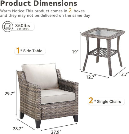 3 Pieces Patio Furniture Sets-Outdoor PE Rattan Wicker Chairs - Image 9