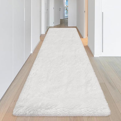 Runner Rug for Bedroom White 3x10ft Fluffy Area Rug Bedside Runner Rug for Kids - Image 2