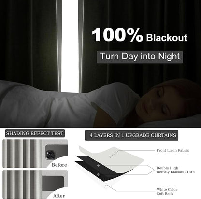 Frost Grey Blackout Linen Curtains 96 Inches Long 2 Panels - Image 3