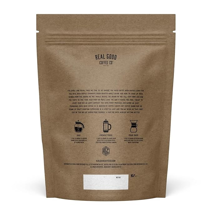 Real Good Coffee Company - Whole Bean Coffee - Organic Single Origin: Peru Medium Roast Coffee Beans - 2 Pound Bag - 100% Whole Arabica Beans - Grind at Home, Brew How You Like