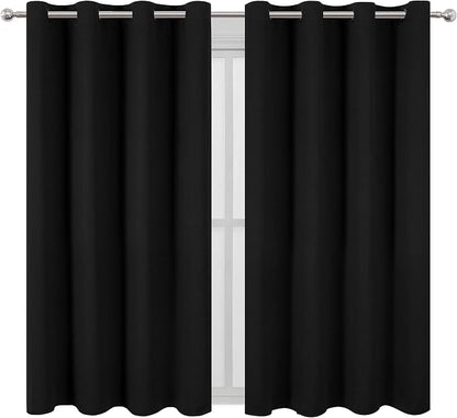 Black Blackout Curtains 52 x 63 Inch Length/Set of 2 Curtain Panels/Thermal - Image 2