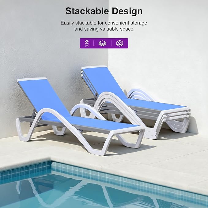 PURPLE LEAF Patio Chaise Lounge Chair Set of 3 Outside Aluminum Plastic - Image 5
