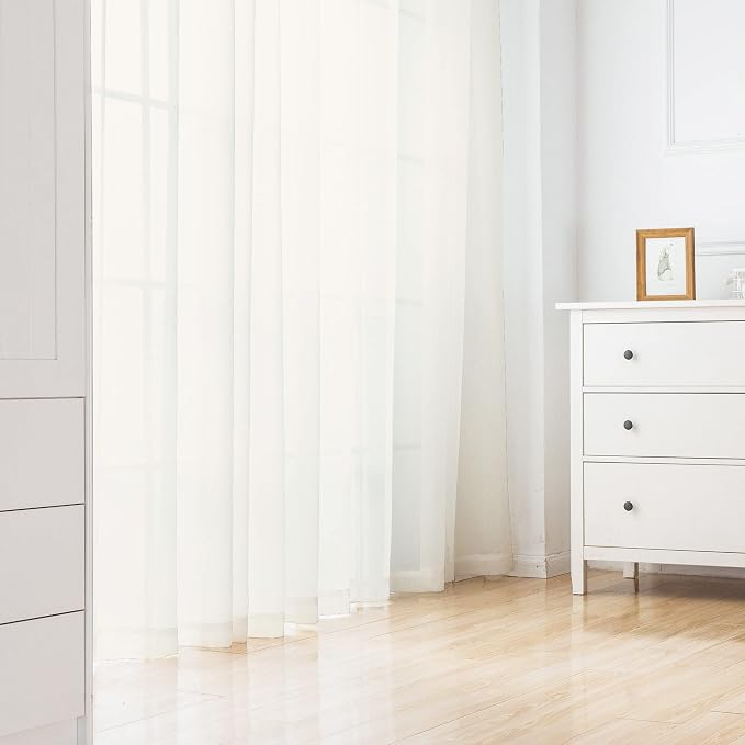 Chyhomenyc Extra Long Sheer Curtains 120 Inch, 2 Panels, Ivory | Light Filtering - Image 5