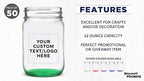 DISCOUNT PROMOS Custom Decorating Mason Jars 12 oz. Set of 50, Personalized Bulk Pack - Glass Jars for Overnight Oats, Candies, Fruits, Pickles, Spices, Beverages - Green