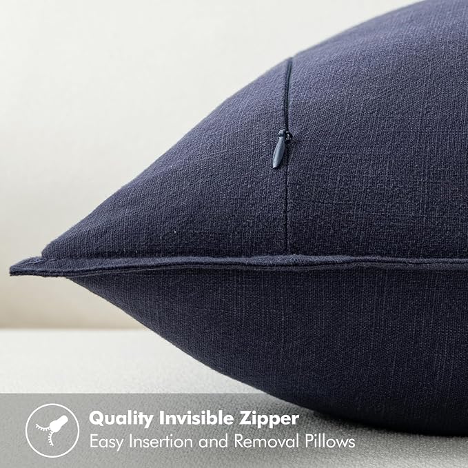 MIULEE Decorative Linen Pillow Covers 20x20 Inch Navy | Boho Farmhouse​ - Image 3