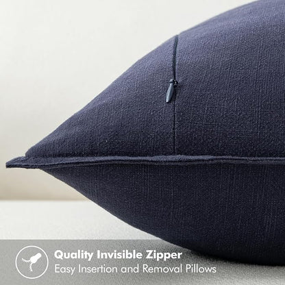 MIULEE Decorative Linen Euro Sham Pillow Covers 22x22 Inch Navy | Boho - Image 3