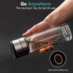 COMI Tea Bottle with Infuser,Double-Wall Glass Travel Mug with One Click Open Lid, Leak Proof Tea Infuser Bottle for Loose Leaf, Fruit & Flower Infused Drinks, Heat & Cold Resistant, Tea Gift Set