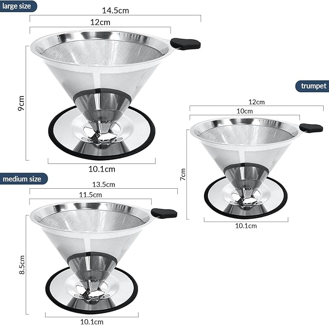 Pour Over Coffee Dripper-Stainless Steel Coffee Filter,Reusable Drip Cone Coffee Filter Portable Pour for 1-4 Cup (With Silicone Ring, S)