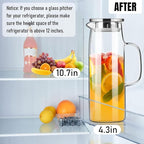 PARACITY Glass Pitcher with Lid and Spout 50oz/ 1.5L, Hot/Cold Water Pitcher, Iced Tea Pitcher for the Shelf of Fridge, Easy to Clean, High Borosilicate Glass Pitcher for Lemonde, Juice and Milk