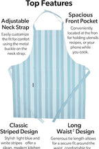 AMOUR INFINI Cotton Striped Aprons for Women with Pockets - Adjustable Strap and Waist Ties Printed Apron for Baking, Cooking, Gardening (27.5 x 33 Inches - Dove Blue)