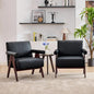 STHOUYN Black Leather Accent Chairs Set of 2, Mid Century Modern Accent Chair by STHOUYN