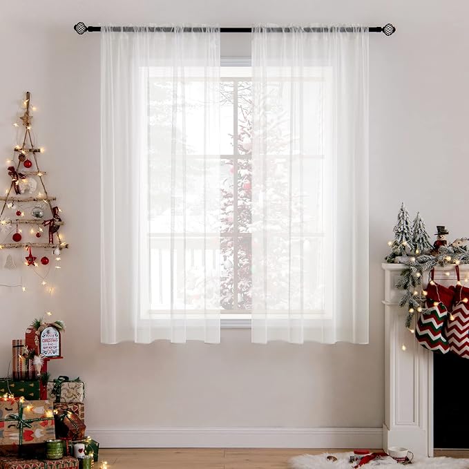 MIULEE Ivory Window Sheer Curtains 2 Panels Width 38 x Length 45 Inches | Sheer by MIULEE