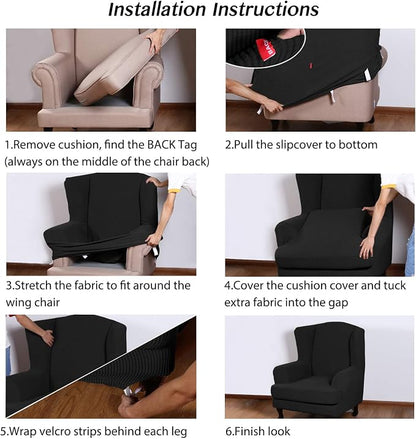 Turquoize Wingback Chair Covers 2 Piece Wing Chair Slipcover Stretch Slipcovers - Image 6