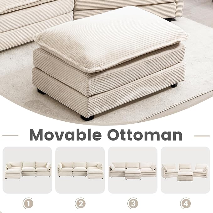 ROWHY Ottoman for Sectional Cloud Couch, Corduroy Ottoman for Deep Seat Modular - Image 4