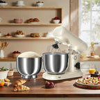 Stand Mixer with 3QT+3.5QT Dual Bowls, 10-Speed Electric 300W Food Mixer - Includes Egg Whisk, Dough Hook & Flat Beater for Home Baking & Daily Cooking (White)