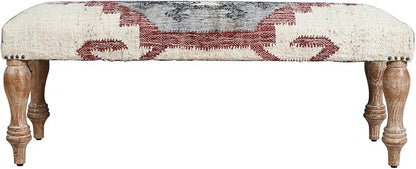 LR Home Off-White/Multicolor Handmade Upholstered Bench - Image 4