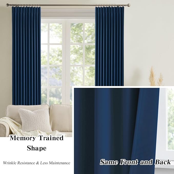 2 PCs Navy Blue Pleat Wide Drapes - Image 6