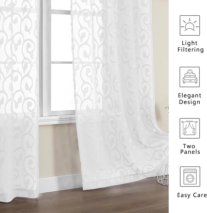Furman Sheer White Curtains Tiers 36 inch Length, Light Filtering Soft Airy - Image 6