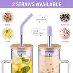 Kodrine Tumbler with Lid and Straw, 20 oz Glass Coffee Tumbler with Handle, Smoothie Cup with Bamboo Lid | Time Marker | Silicone Protective Sleeve, BPA Free - Purple