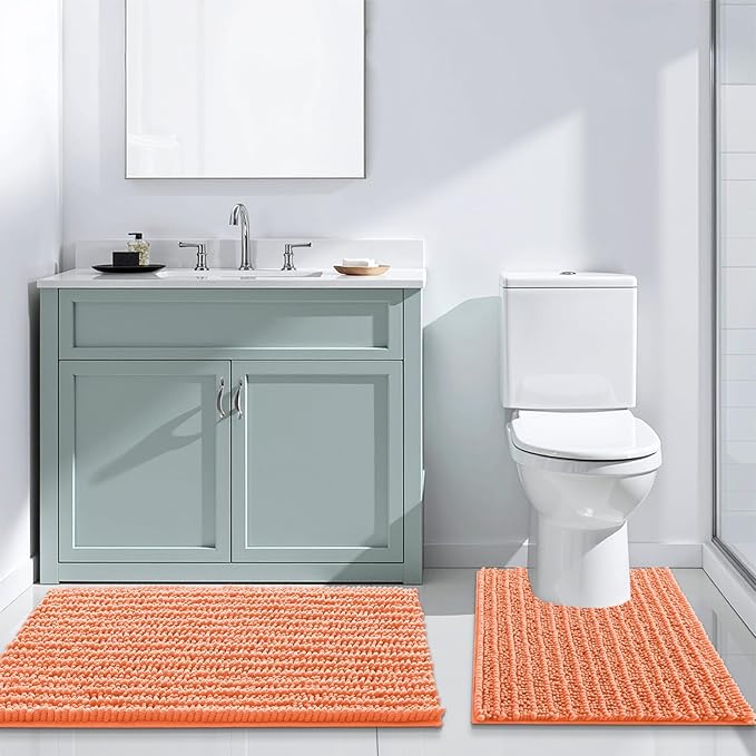 Arotive Luxury Chenille Bathroom Rug Mat, Extra Soft Thick Absorbent Shaggy Bath Rugs, Non-Slip Machine Wash Dry, Plush Bath Mats for Bathroom, Shower and Tub, 24x16, Coral