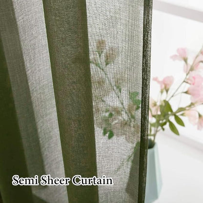 MIULEE Olive Green Linen Textured Semi-Sheer Curtains 54W×96L 2 Panels | Semi - Image 4