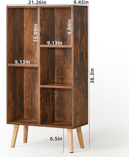 LEYAOYAO 5 Cube Small Bookshelf, 3 Tier Mid-Century Bookcase - Image 2