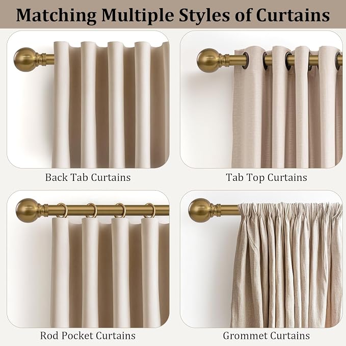 Warm Gold Curtain Rods for Windows Small 28 to 48 Inch 1" Diameter Short - Image 4