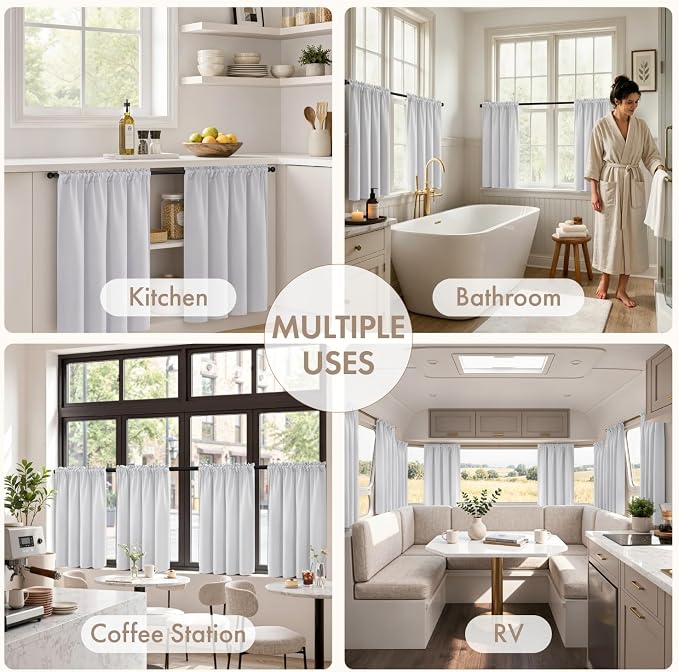 MIULEE 4-Panel Blackout Kitchen Window Curtain Panels 40"x45" Greyish White | - Image 5