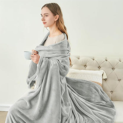 BEDELITE Fleece Blanket Soft Plush Twin Size Blanket Light Grey 60"x80" | Ultra - Image 5