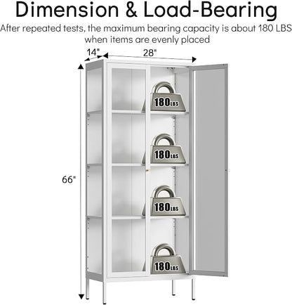 Polup Display Cabinet with 3 Color LED Lights and Tempered Glass, 66 Inch Tall - Image 3