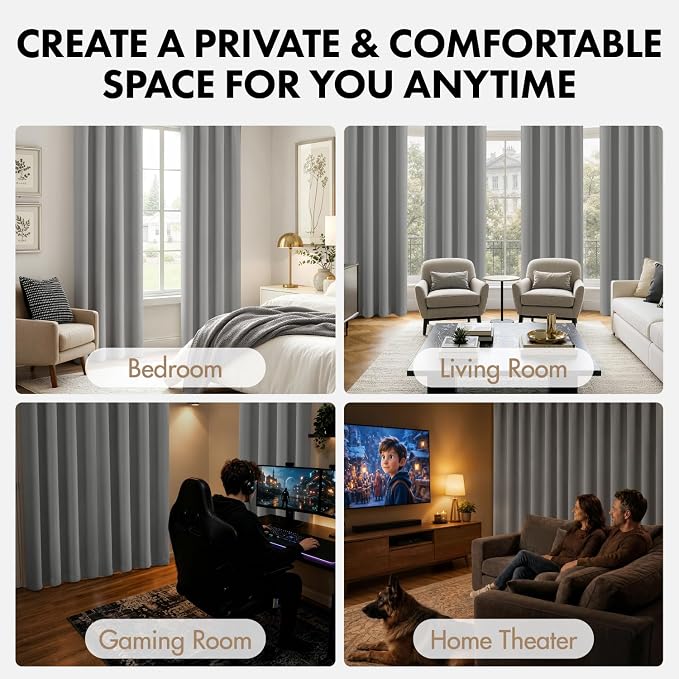 MIULEE 84 Inch Length Light Grey Blackout Bedroom Curtains Set of 4 | Thermal - Image 5