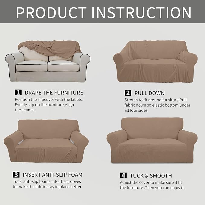 Easy-Going Stretch Oversized Loveseat Couch Covers Washable Camel | 1-Piece - Image 6