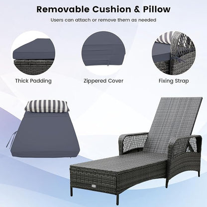COSTWAY PE Rattan Chaise Lounge Chair, 6 Gear Adjustable Recliner - Image 6